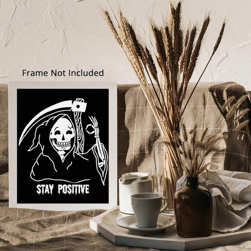 Posterizer 1 pcs-Stay Positive Skull-Funny Spooky Gothic Art-Comedy Art-Gift for Steampunk or Goth Fans-Living Room Bedroom Decor- unframed wall a...